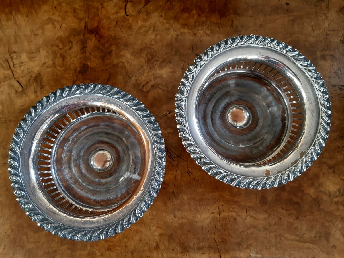 Pair of 19th century silver plate bottle coasters